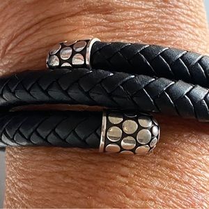 John Hardy Black Leather Woman's Dot Double Coil Bracelet